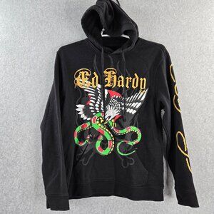 Ed Hardy Hoodie Mens Medium Pullover Eagle Snake Graphic Print Drawstring